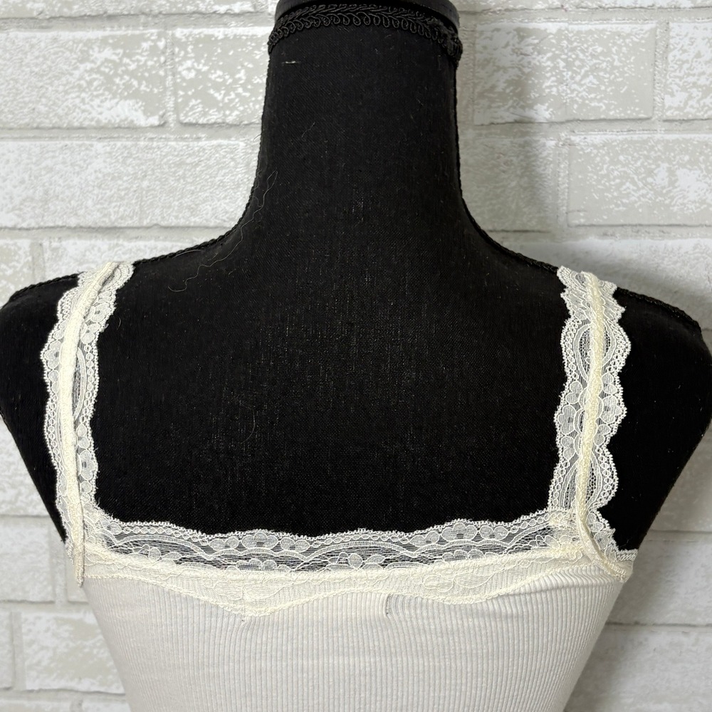 Abercrombie & Fitch Y2K Lace Trim Henley Ribbed Cami Top XXS Coquette Bella Tank - Picture 5 of 9